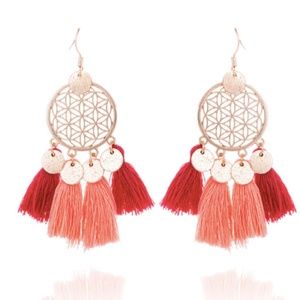 Bohemian Red/Orange Dreamcatcher Tassel Earrings